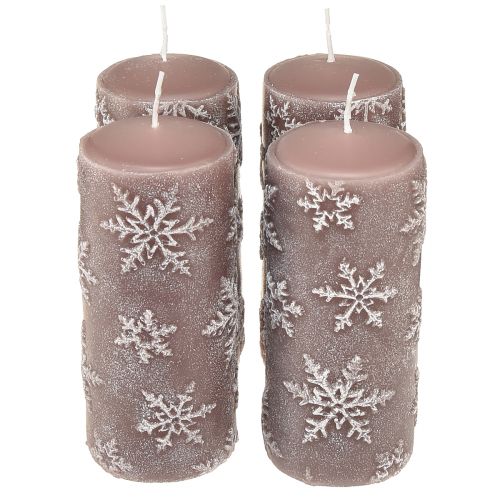 Bougies piliers bougies roses flocons de neige 150/65mm 4 pcs