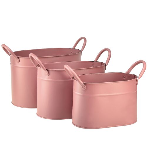 Floristik24 Cache-pot ovale en métal rose 24/21/18cm lot de 3 pièces