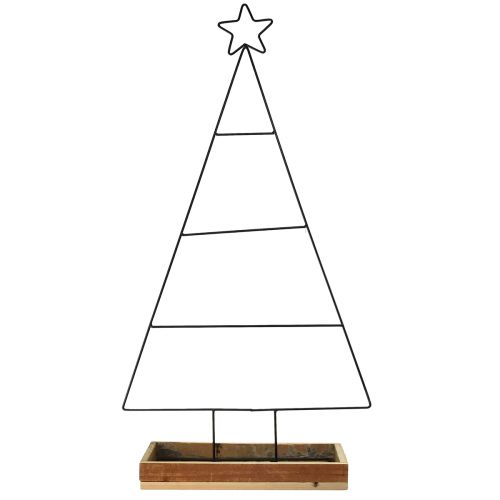 Article Sapin de Noël en métal avec plateau décoratif en bois, 98,5 cm - Décoration de Noël moderne