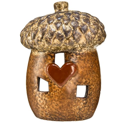 Article Lanterne gland marron, 15,4 cm - Décoration d&#39;automne rustique avec motif coeur