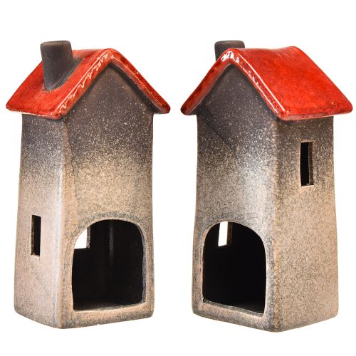 Article Lanterne de maison en céramique avec toit rouge et fenêtre coeur - 17,5 cm 2pcs