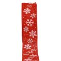 Floristik24 Ruban de Noël ruban cadeau flocons de neige rouge 40mm 15m