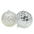 Floristik24 Boules de Noël avec motif losange argent mat, brillant Ø8cm 2pcs