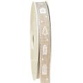 Floristik24 Ruban décoratif pour maisons de Noël et sapins beige, blanc 15mm 20m