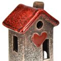 Floristik24 Maisons romantiques en céramique avec motif cœur en lot de 3 - tons rouge et naturel, 10,9 cm - lanternes conçues avec amour