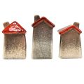 Floristik24 Maisons romantiques en céramique avec motif cœur en lot de 3 - tons rouge et naturel, 10,9 cm - lanternes conçues avec amour