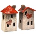 Floristik24 Lanternes de maison en céramique aimantes en lot de 2 - motif cœur, rouge et naturel, 17,5 cm - décoration romantique pour la maison