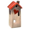 Floristik24 Lanterne de maison en céramique avec toit rouge et fenêtre cœur - 17,5 cm - Décoration lumineuse romantique