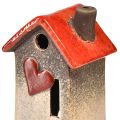 Floristik24 Lanterne de maison en céramique avec toit rouge et fenêtre coeur - 17,5 cm 2pcs